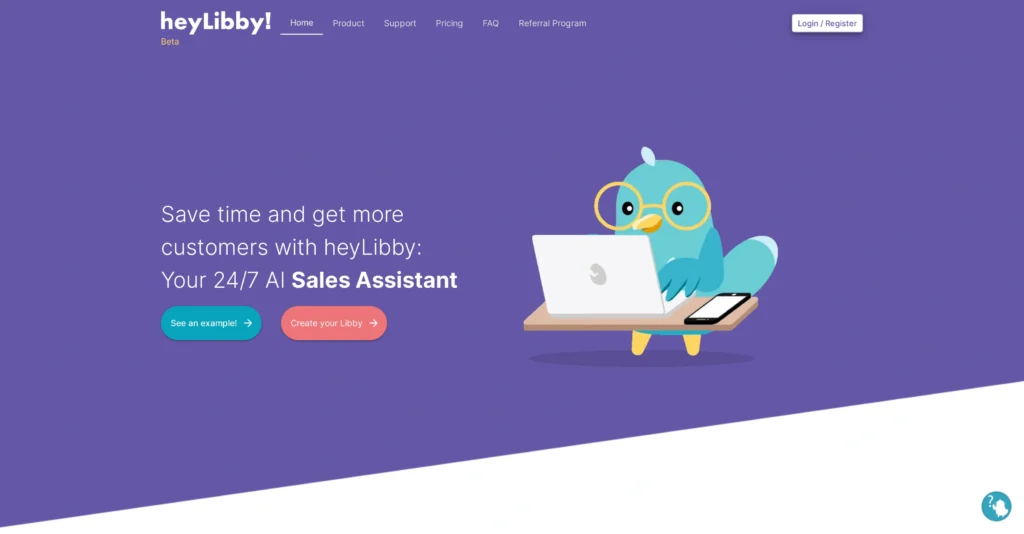 HeyLibby interface showing homepage