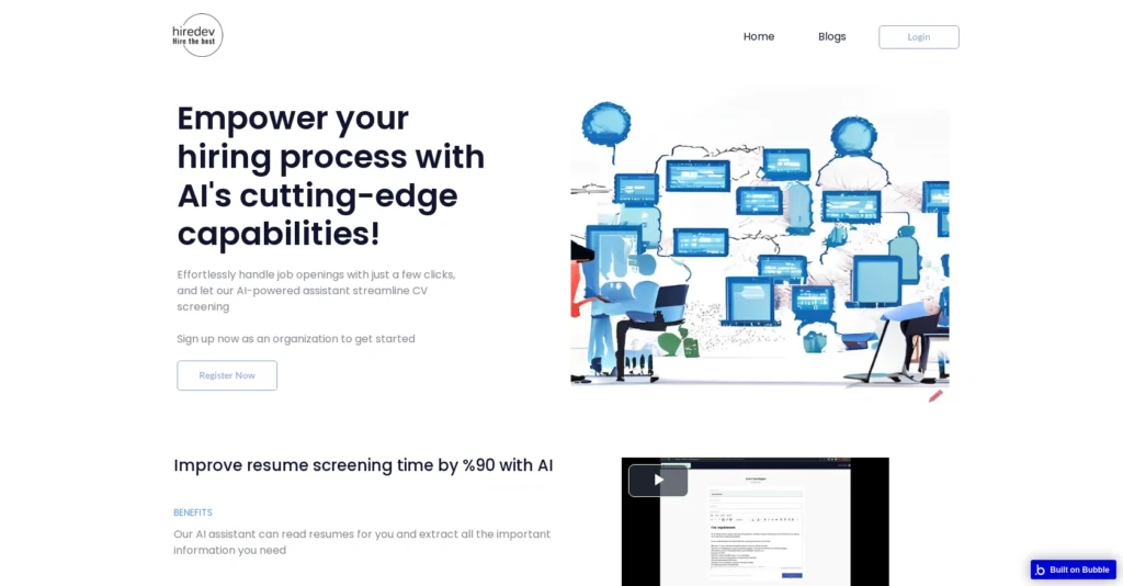 Hiredev interface showing homepage