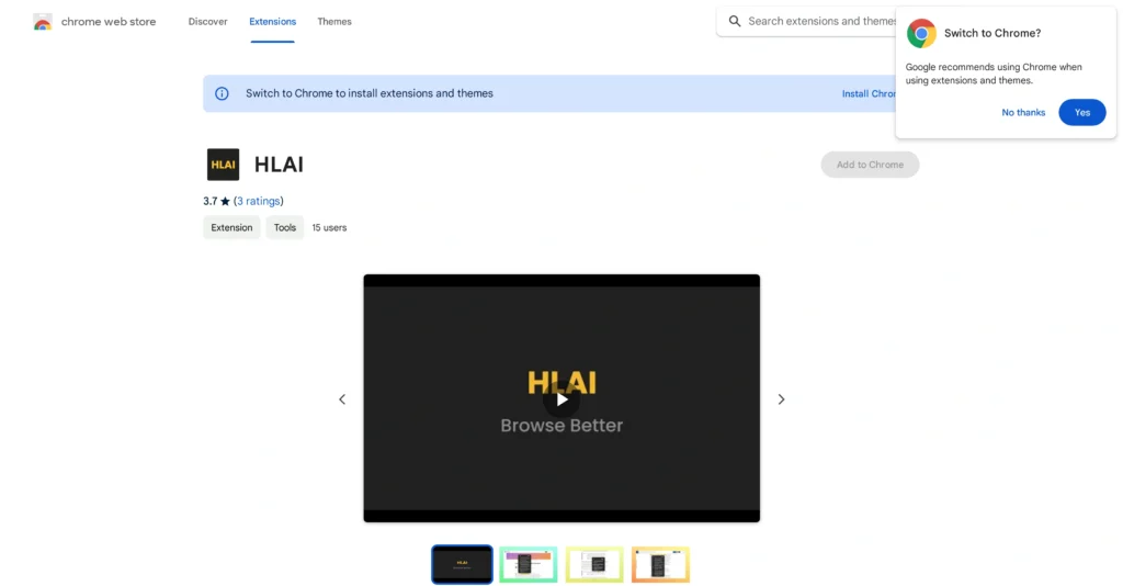 HLAI interface showing homepage