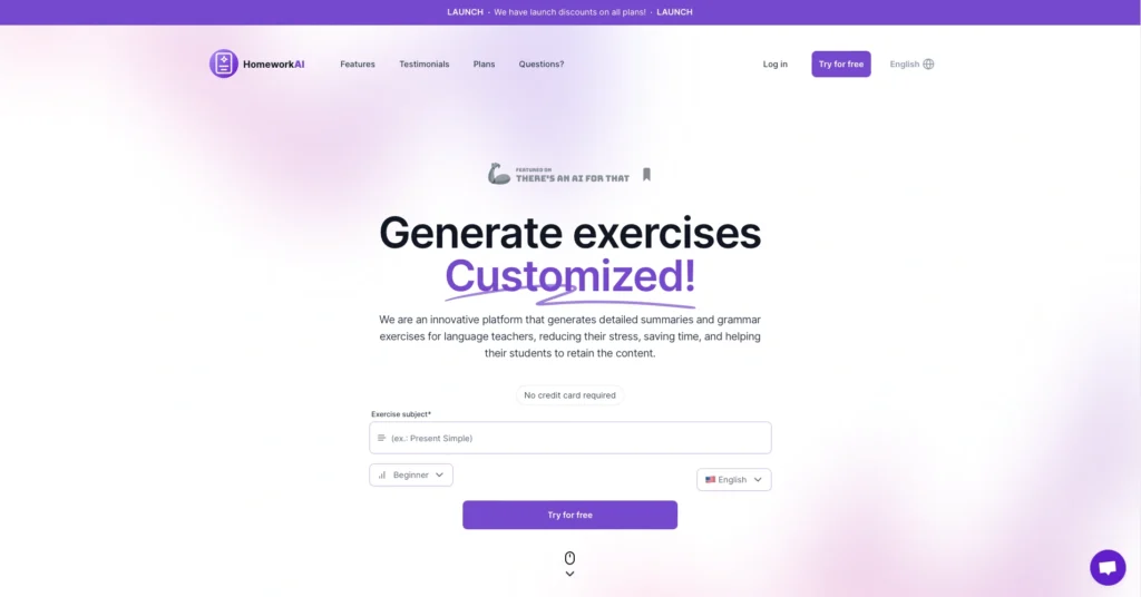 HomeworkAI interface showing homepage