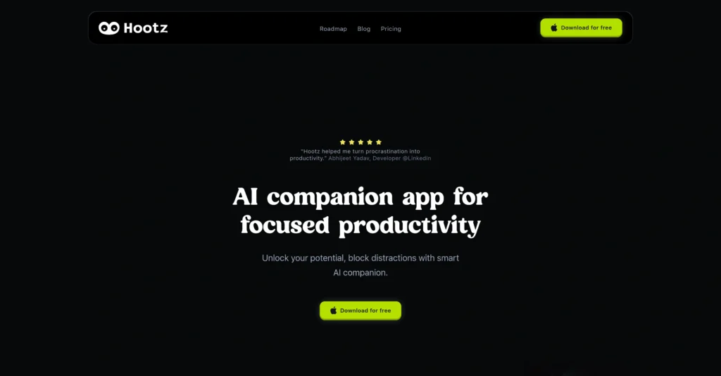 Hootz interface showing homepage