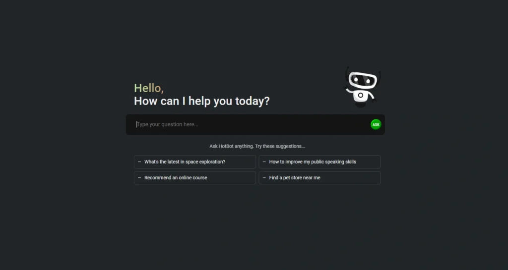 HotBot interface showing homepage
