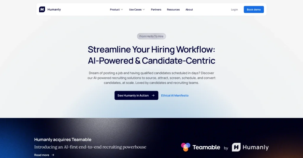 Humanly interface showing homepage