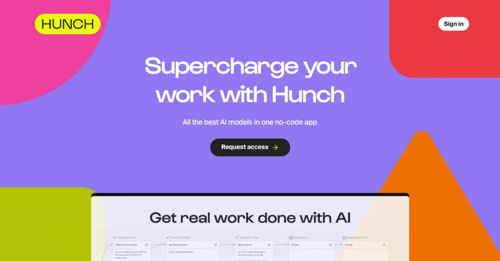Hunch interface showing homepage