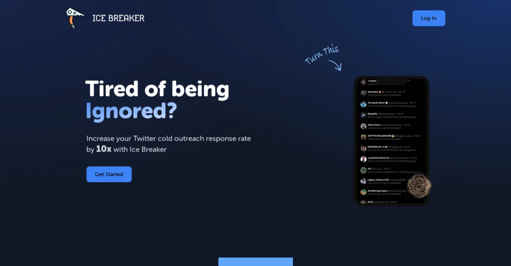 Ice Breaker interface showing homepage