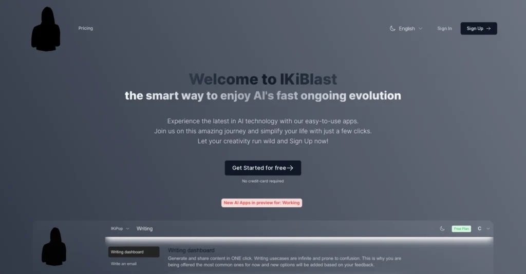 Ikiblast interface showing homepage