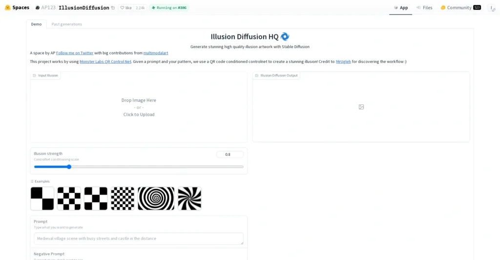 IllusionDiffusion interface showing homepage