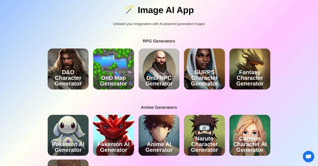 Image AI App interface showing homepage
