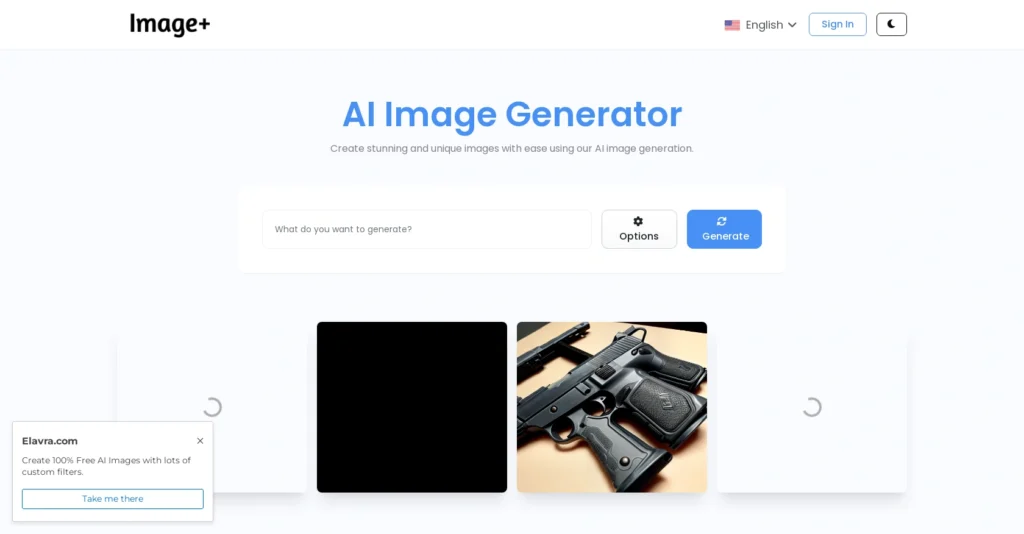 Image Plus interface showing homepage