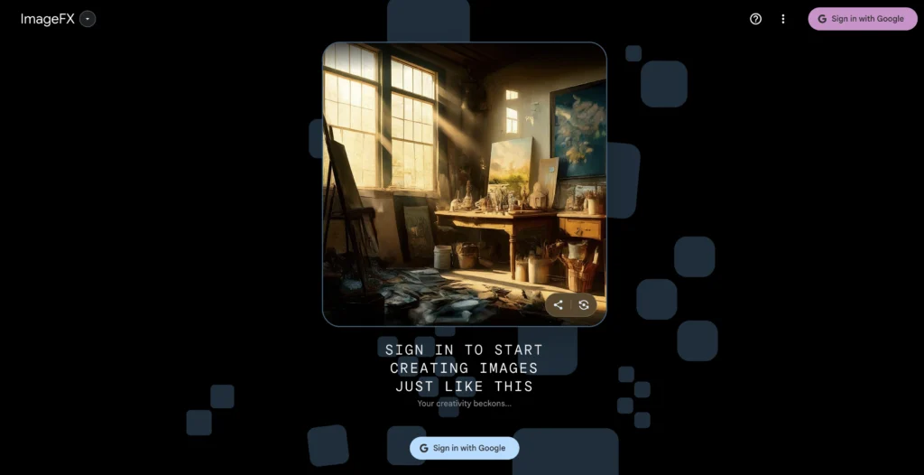 ImageFX interface showing homepage