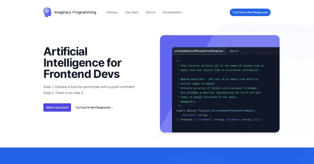 Imaginary Programming interface showing homepage