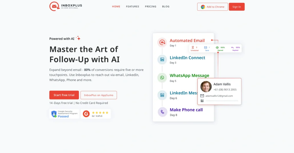 InboxPlus interface showing homepage