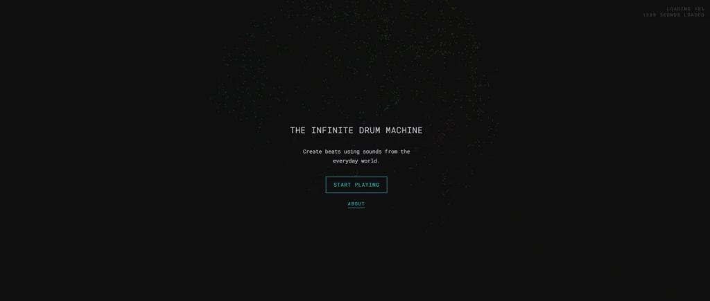 Infinite Drum Machine interface showing homepage
