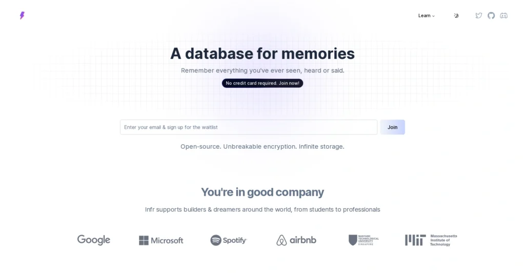 Infr interface showing homepage