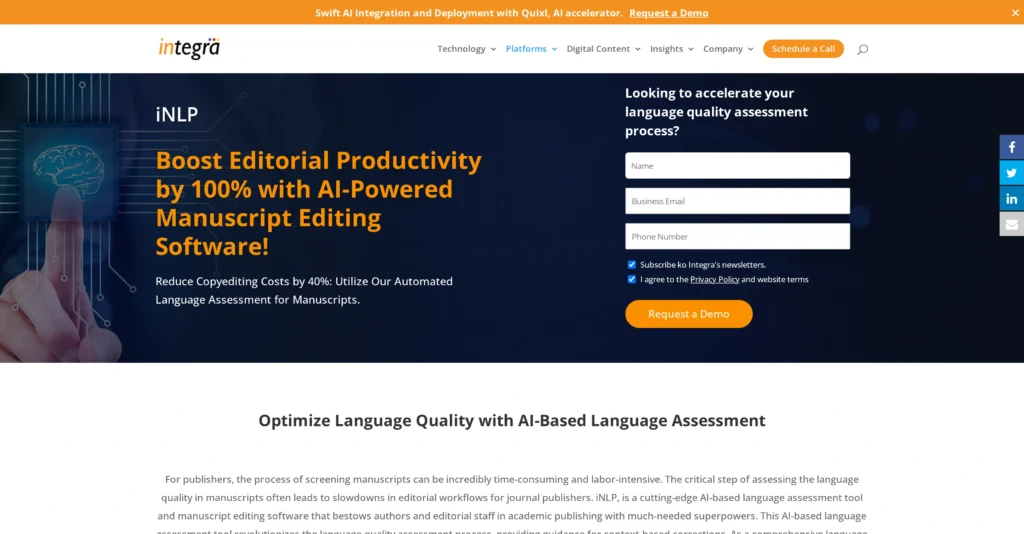 iNLP interface showing homepage
