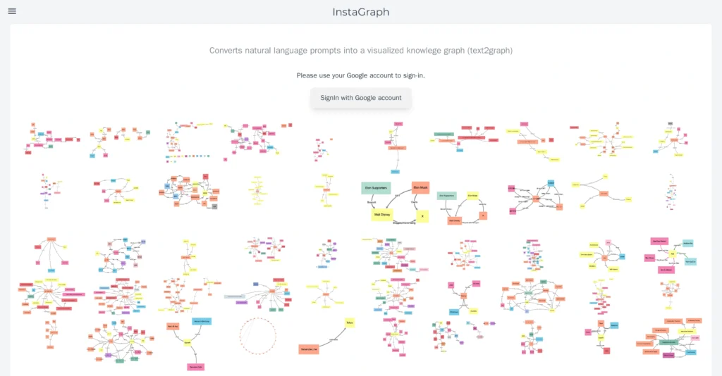 InstaGraph interface showing homepage