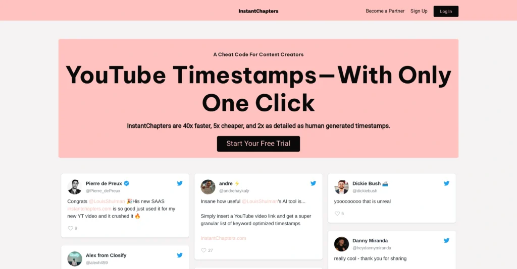 Instantchapters interface showing homepage