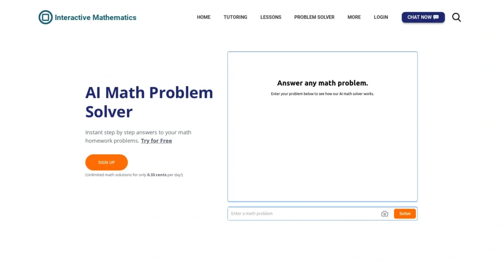 Interactive Mathematics interface showing homepage