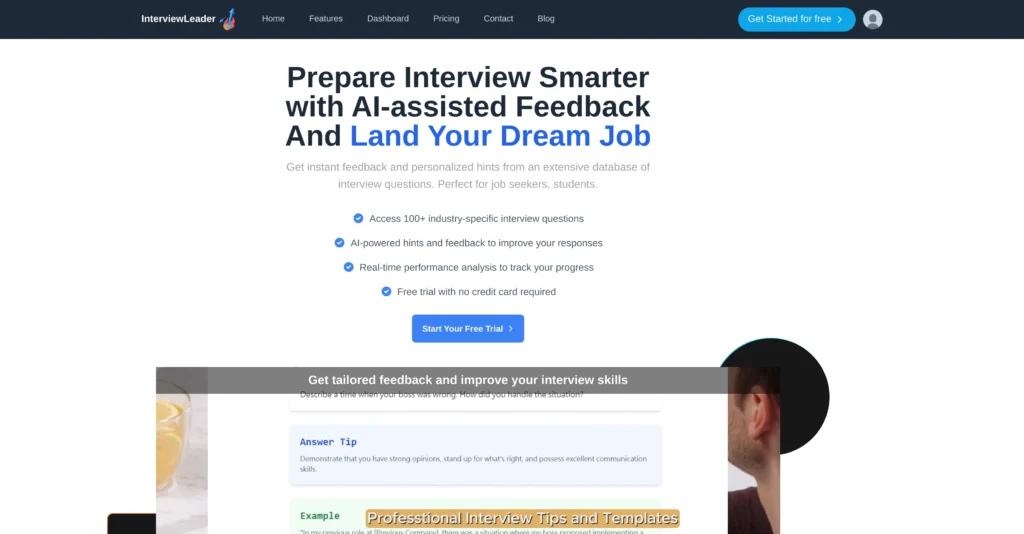 InterviewLeader interface showing homepage
