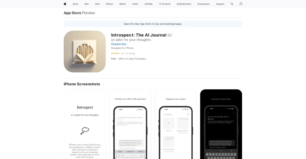 Introspect interface showing homepage