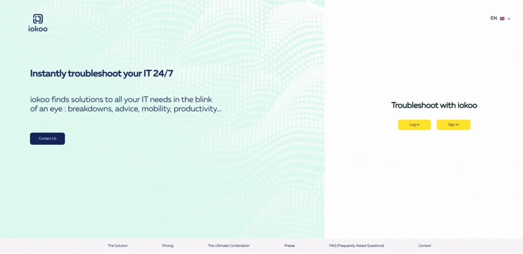 Iokoo interface showing homepage