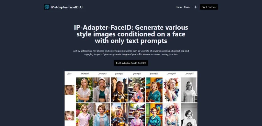 IP Adapter FaceID interface showing homepage