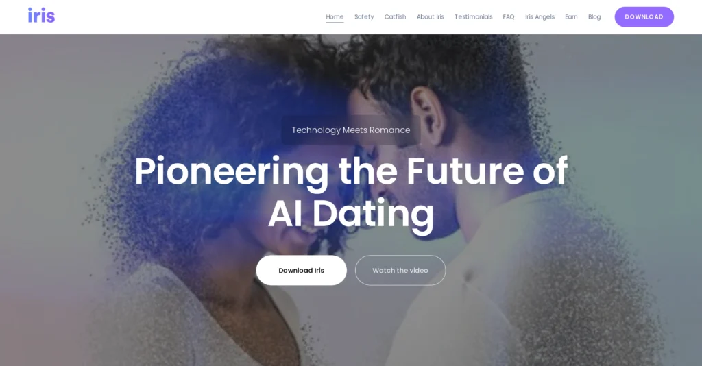 Iris Dating interface showing homepage