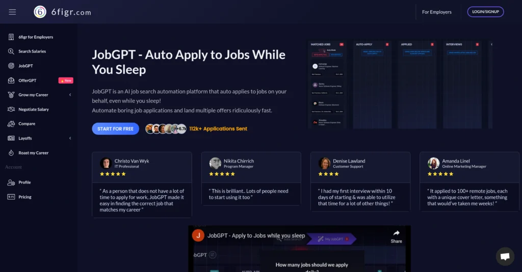JobGPT interface showing homepage