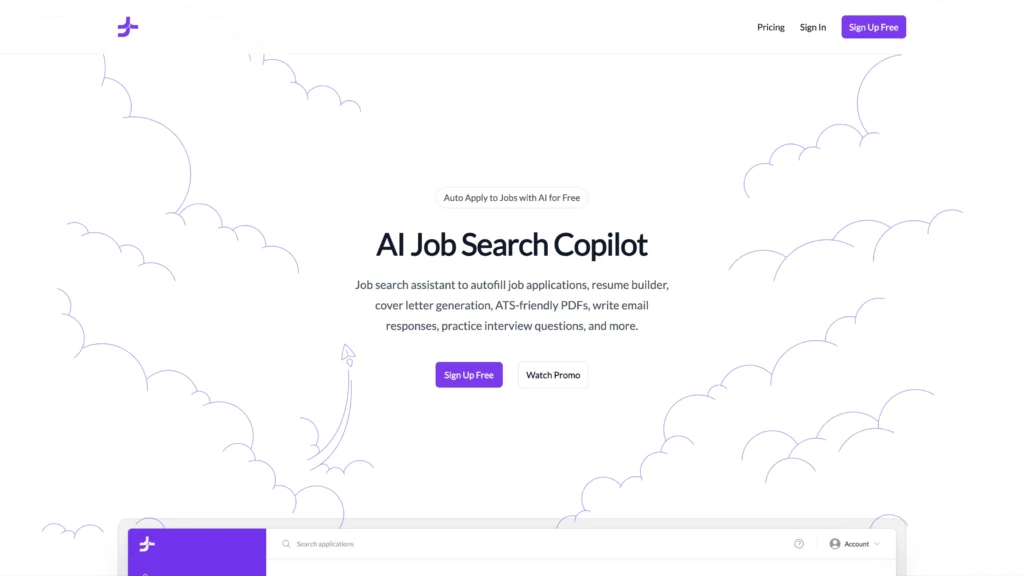 JobJette interface showing homepage
