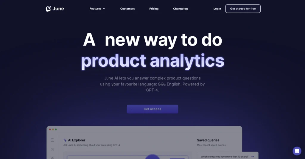 June AI interface showing homepage