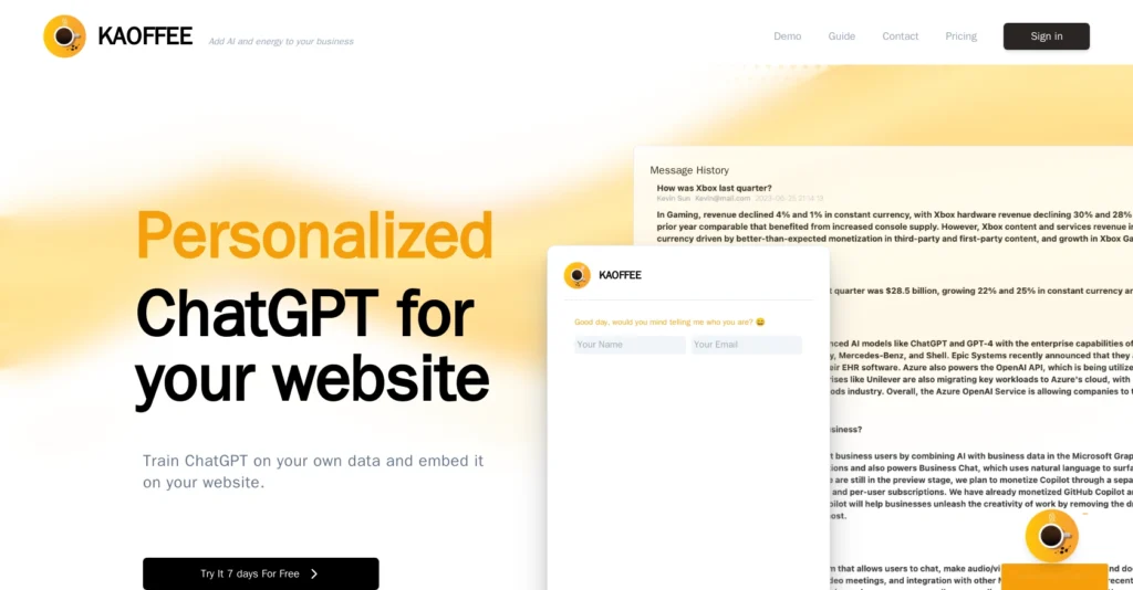 Kaoffee interface showing homepage