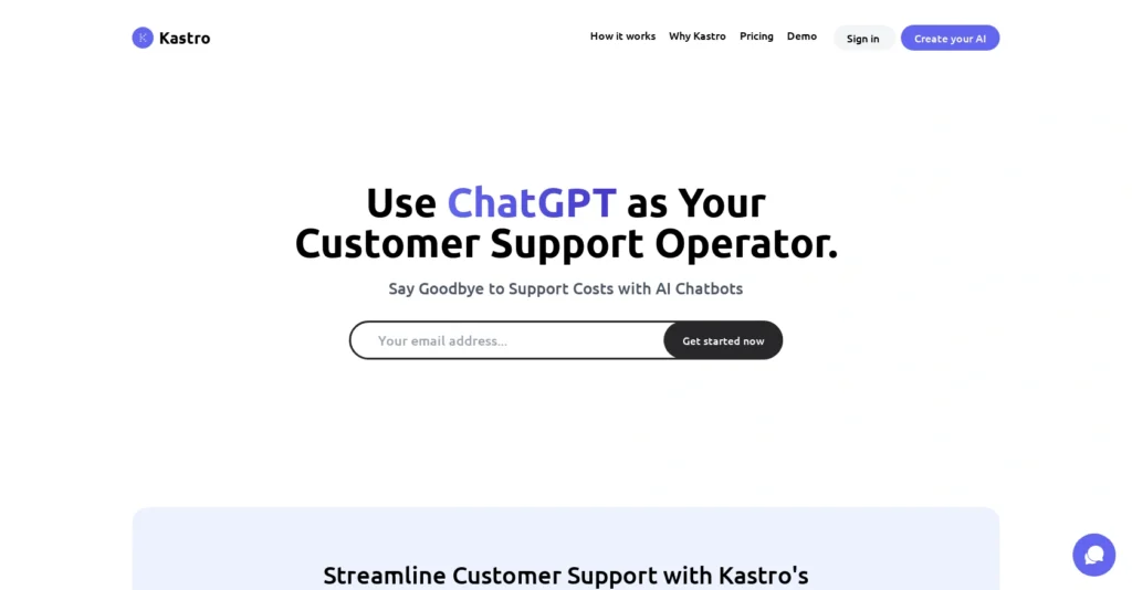 Kastro Chat interface showing homepage