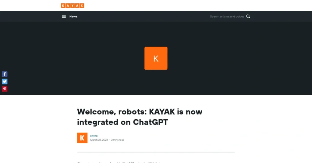 Kayak ChatGPT plugin interface showing homepage