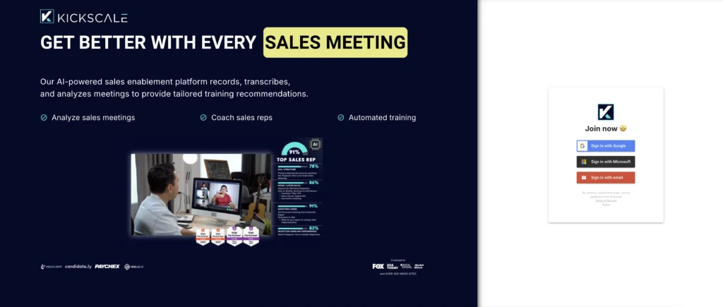 Kickscale interface showing homepage