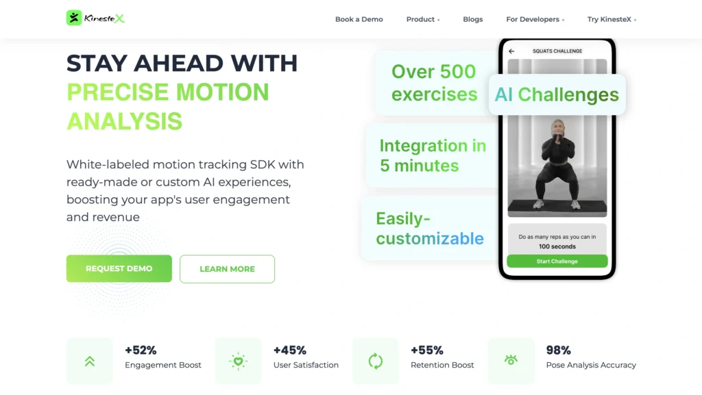 KinesteX AI Personal Trainer in your Digital Health P... interface showing homepage