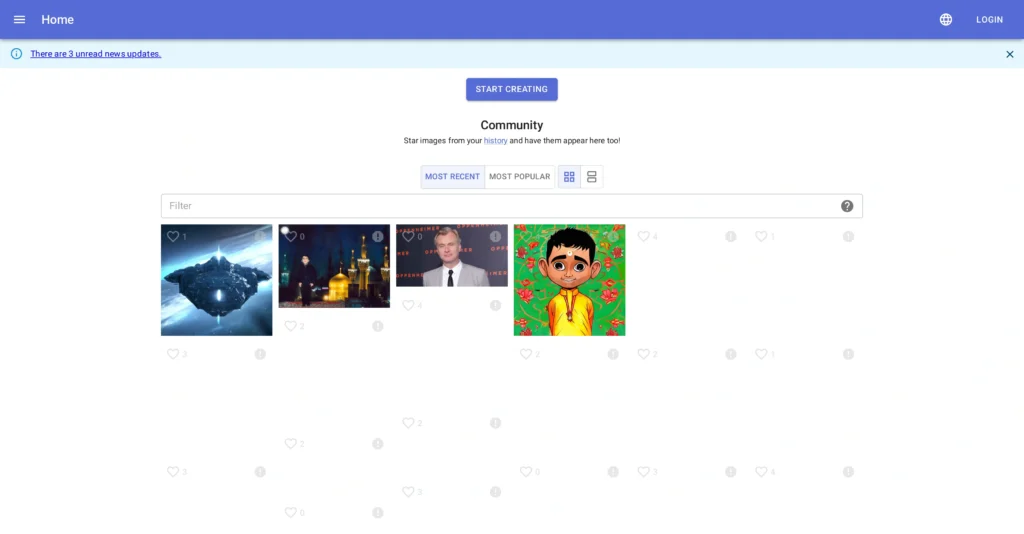 Kiri.Art interface showing homepage