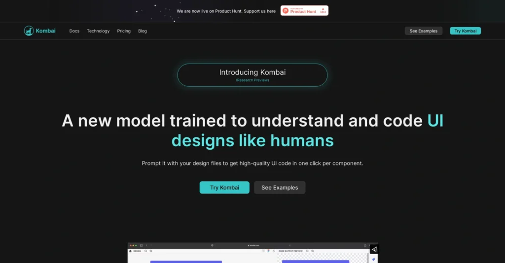 Kombai interface showing homepage