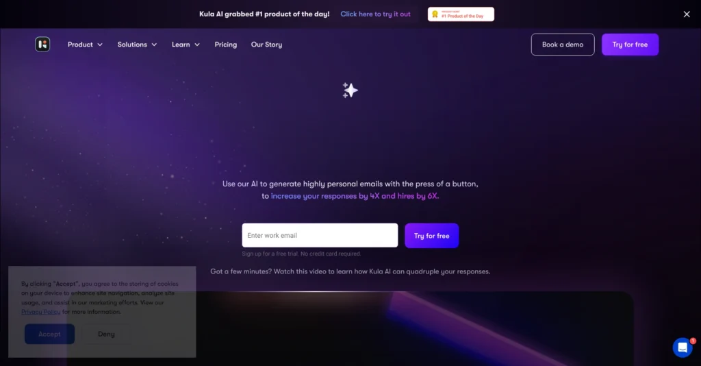 Kula interface showing homepage