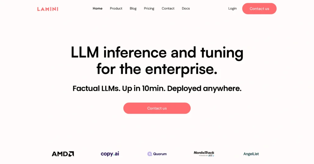 Lamini interface showing homepage