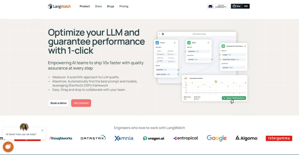 LangWatch interface showing homepage