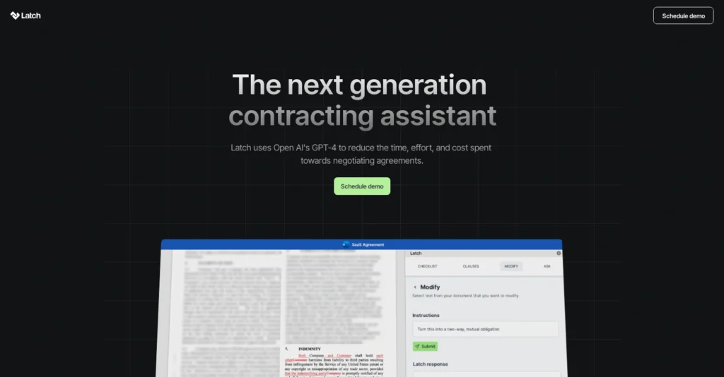 Latch interface showing homepage