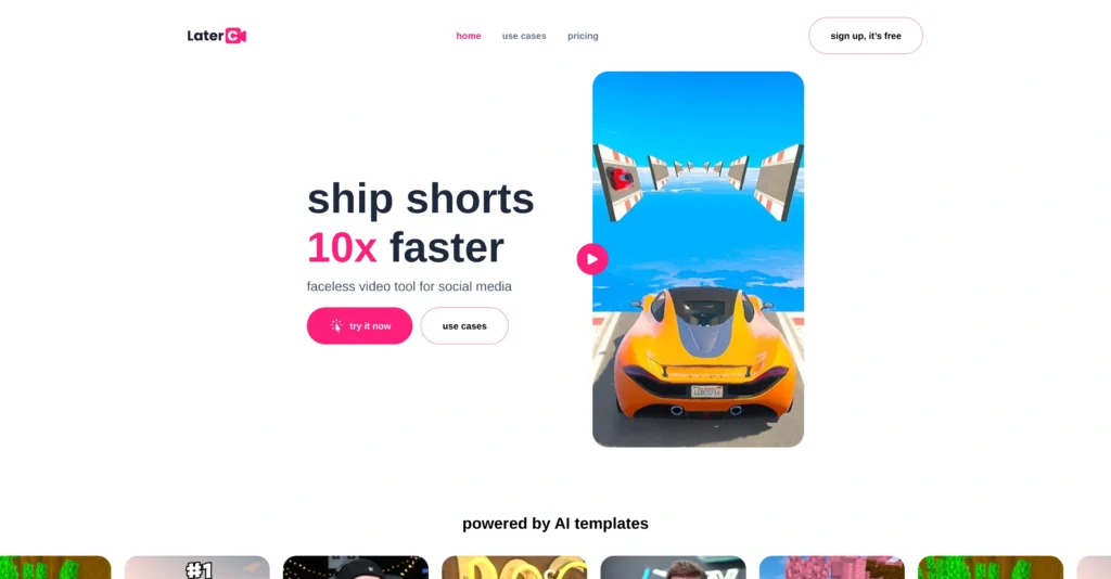 Latercut interface showing homepage