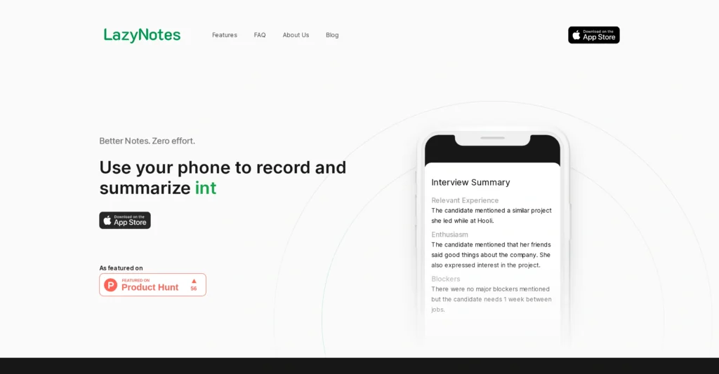 LazyNotes interface showing homepage