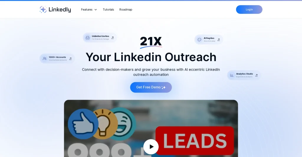Linkedly interface showing homepage