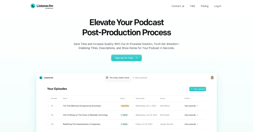 Listener interface showing homepage