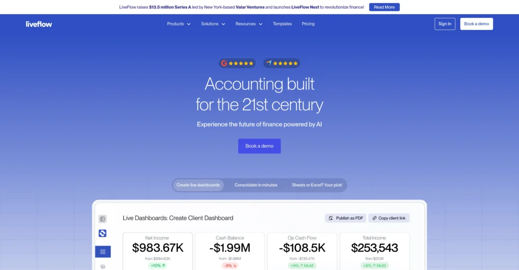 LiveFlow interface showing homepage