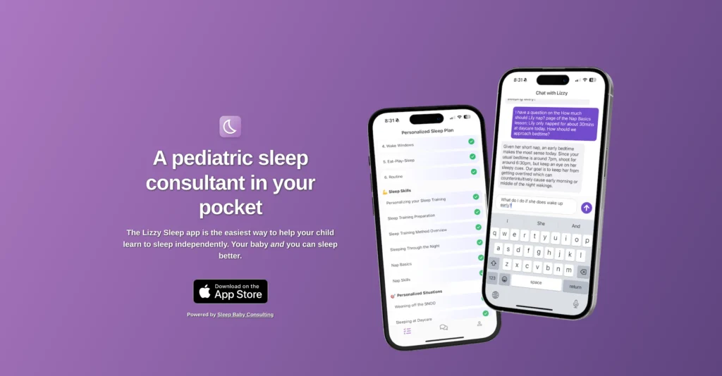 Lizzy Sleep interface showing homepage