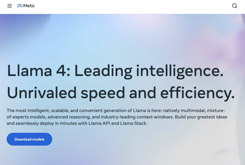 LLaMAv4 interface showing homepage