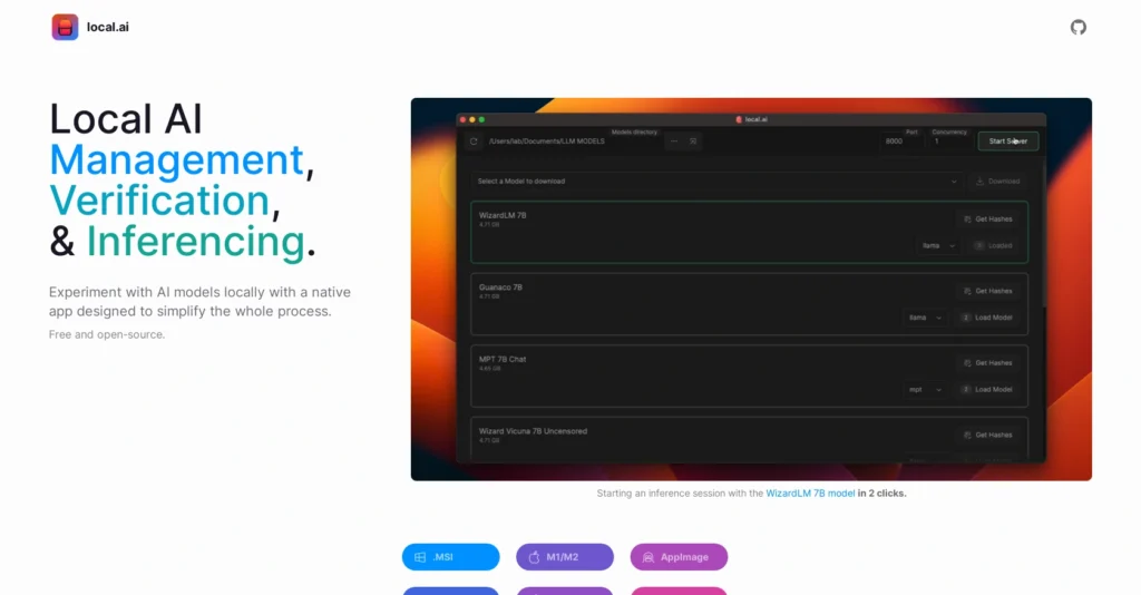 Localai interface showing homepage