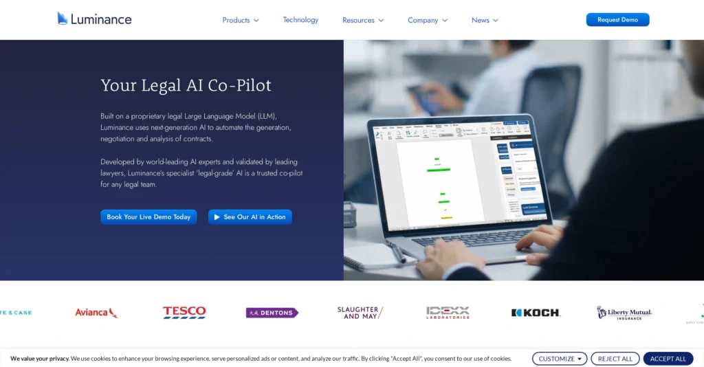 Luminance interface showing homepage